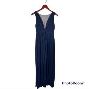 Adrianna Papell Illusion Midnight Blue Floral Lace Insert Gown